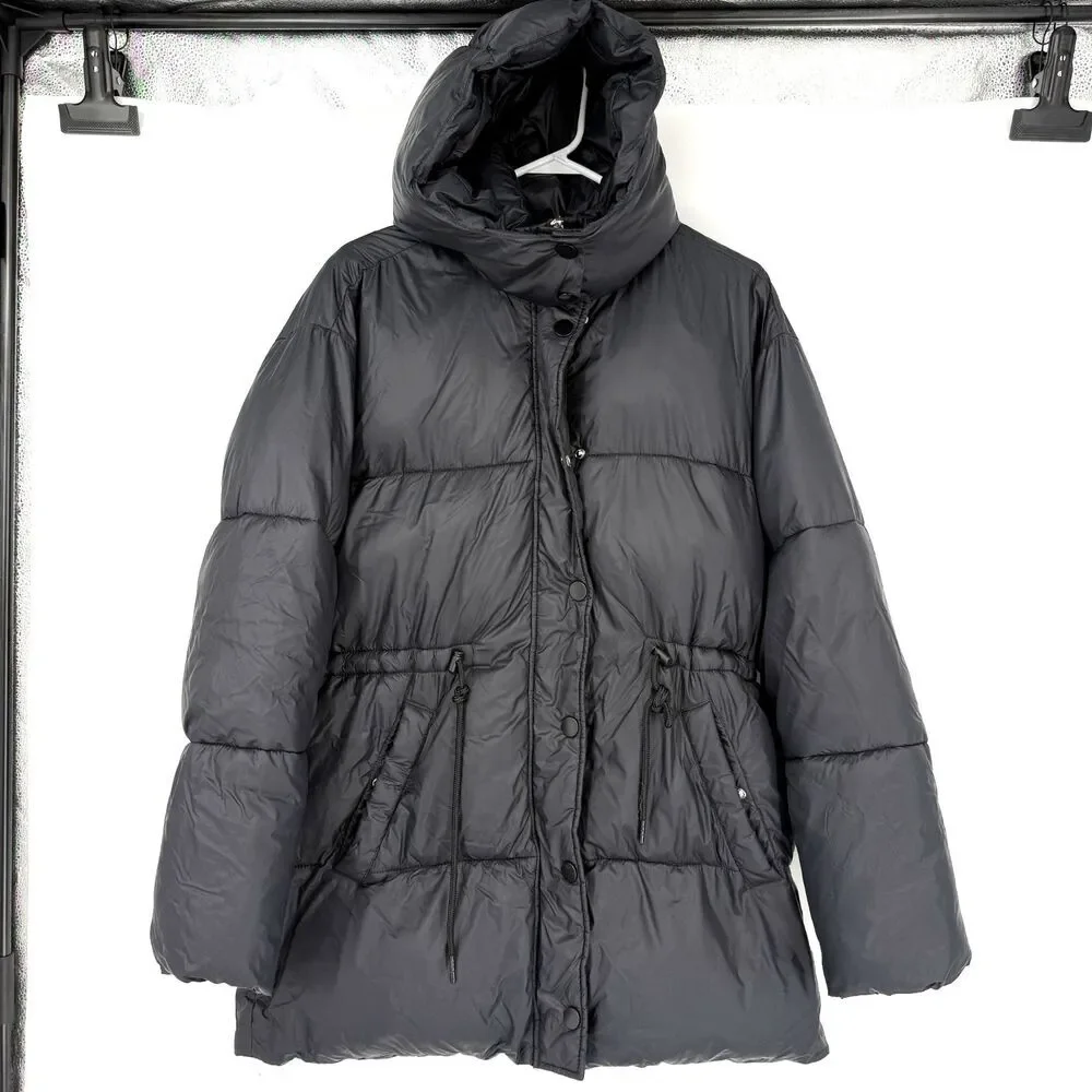 ABERCROMBIE & FITCH Air Cloud Hooded Puffer Parka Jacket Black Women Size M